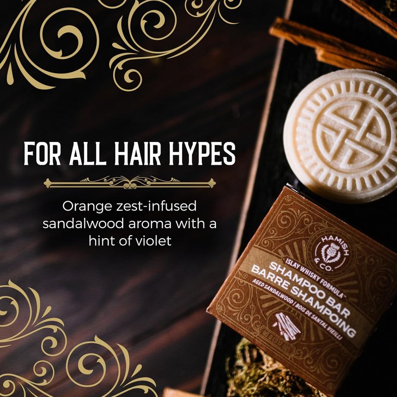 Viori Hamish & Co. Shampoo Bar - Aged Sandalwood - Natural Men's Shampoo - Handcrafted with Islay Whiskey