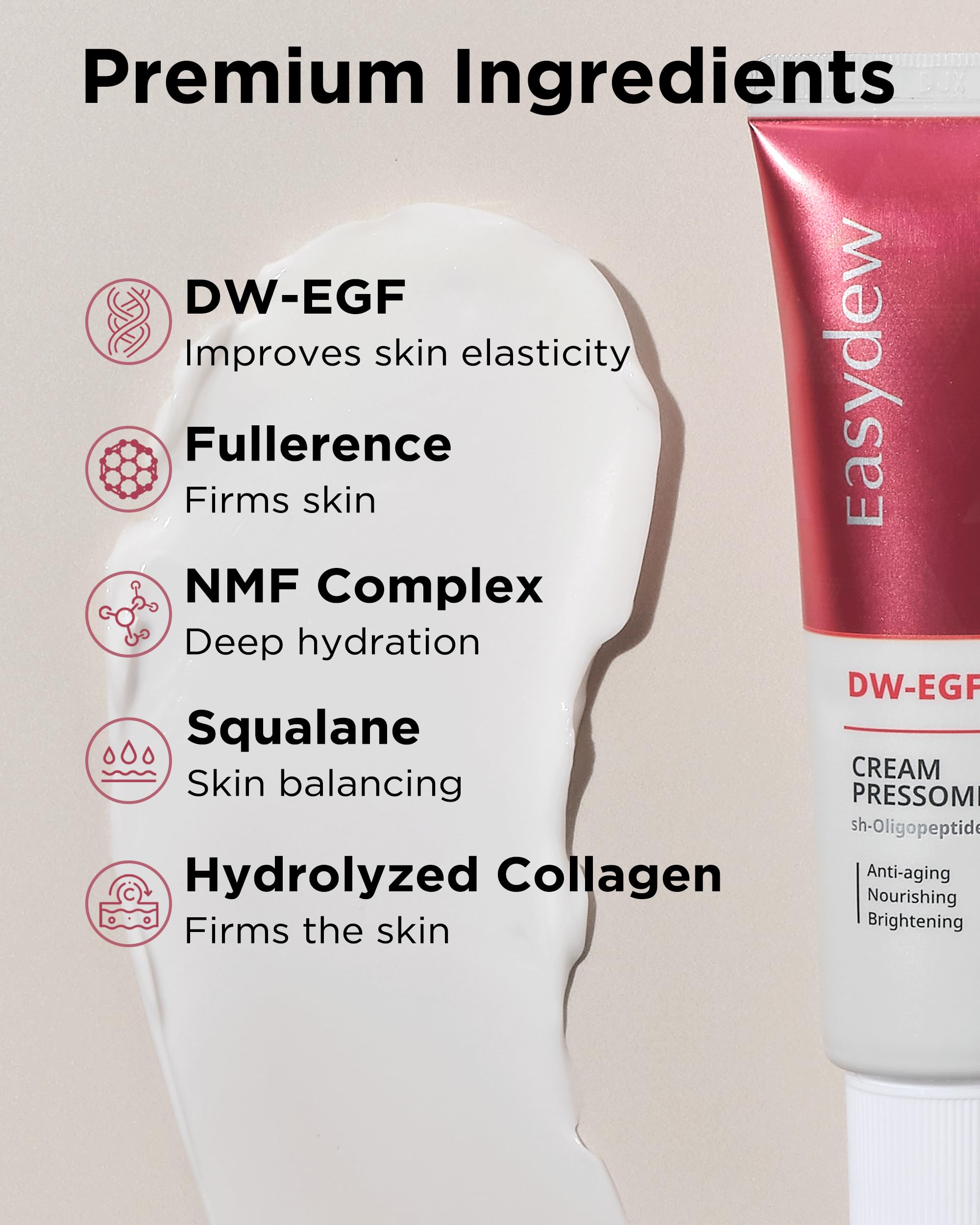 EASYDEW DW-EGF Peptide Pressome RX Cream - Korean Anti Aging Face Moisturizer for Firmness & Elasticity with EGF, Ceramide, Hyaluronic Acid - Soften & Reduce the Appearance of Wrinkles, 1.01oz. 3 Pack