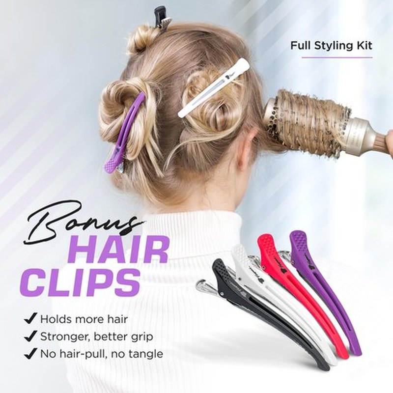 Fagaci Small Round Brush for Blow Drying with Natural Boar Bristle, Hair Styling, Drying, Healthy Hair and Add Volume, Ceramic Gold, Hair Brush + 4 Styling Clips