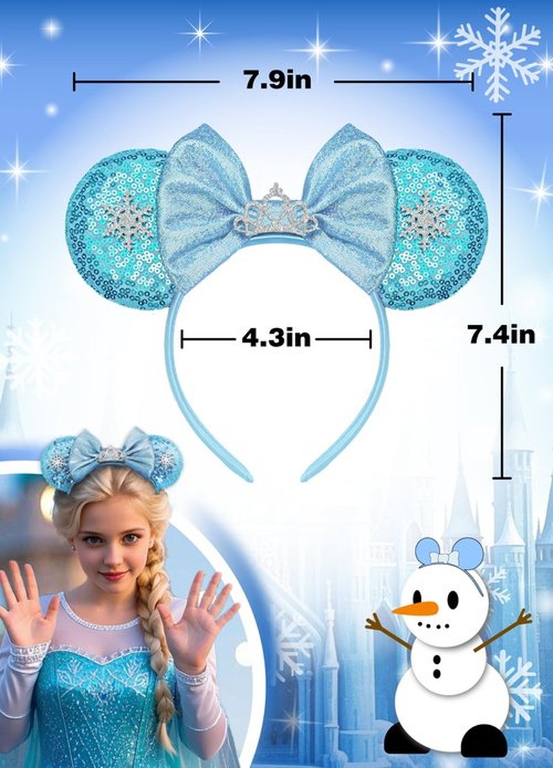 Snowflake Costume for Girls Adult Women Princess Dress up 4-6 Accessories Birthday Party Decorations Kids Favors Toys for Age 4-7 Mouse Ears Headband