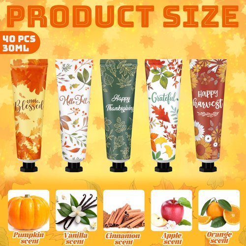 Heigble 40 Pcs Thanksgiving Fall Hand Lotion Gifts Bulk for Women Maple Leaves Hand Cream 30ml Natural Botanical Fragrance Mini Lotion for Chapped Hands Travel Thanksgiving Autumn Party Supplies