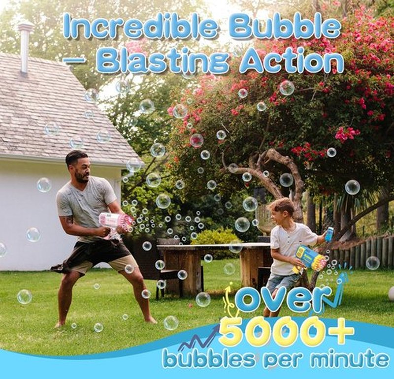 LUSJNGE Bubble Gun - 40-Hole Light Up Bubble Machine with 2 Refill Bottles | Fun Party Favors for Kids 1-8