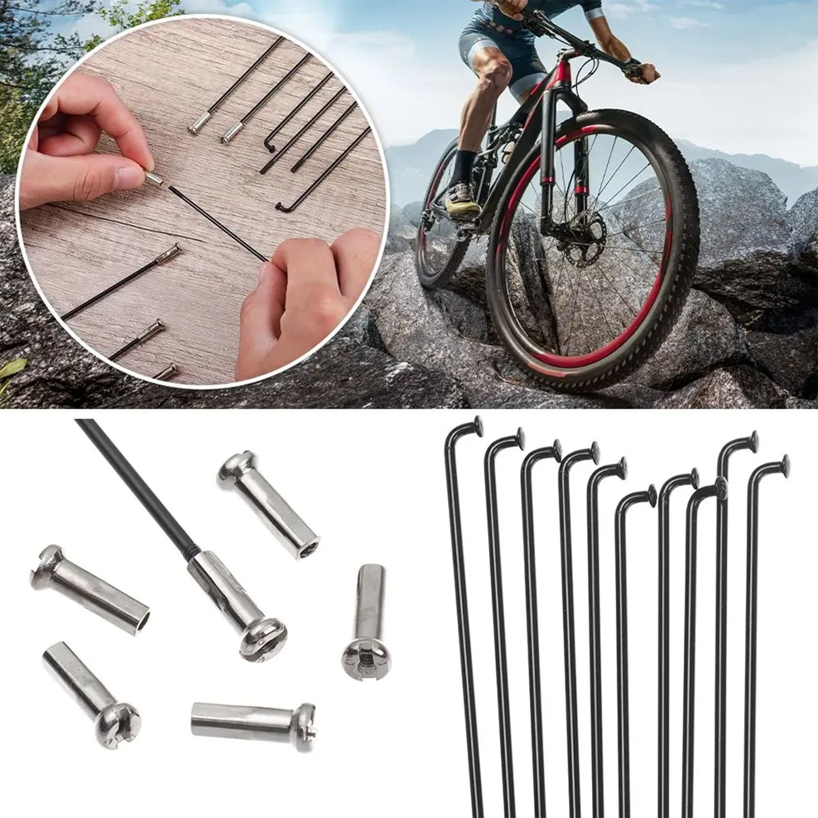 Stainless Steel Spokes and Nipples Bike Spokes，12G Bike Wheel Spokes Carbon Steel Black 10pcs for Mountain Bike Road Bike