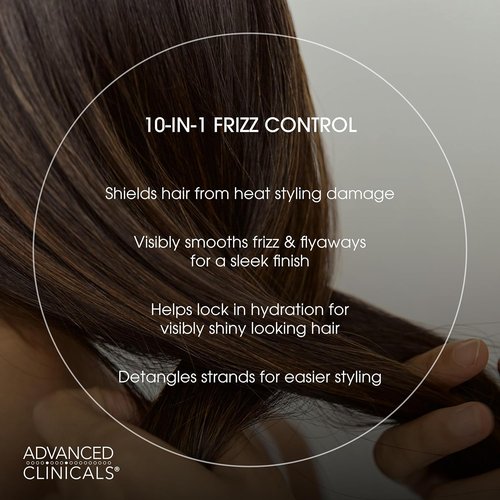 Advanced Clinicals 10-in-1 Anti-Frizz Hair Cream - Hydrating Heat Protectant for Dry, Damaged Hair | 7.5 Fl Oz