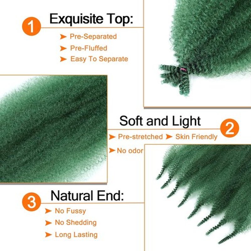 Dark Green Afro Twist Hair 12 Inch Green Marley Braiding Hair Springy Afro Twist Wrapping Hair Afro Kinky Curly Hair Extensions (12 Inch (Pack of 3), D-Green#)