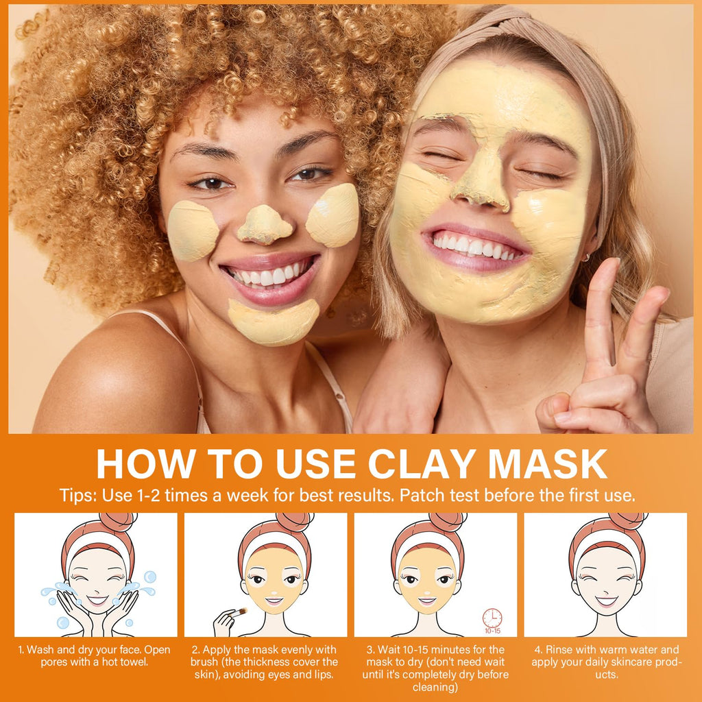 ulluxe Turmeric Vitamin C Clay Mask for Dark Spots, Dull Skin, Moisturizing, Skincare Facial Mask for Blackheads and Pores Cleansing, Improve Uneven Skin Tone, Face Skincare Gift, 5.29 oz