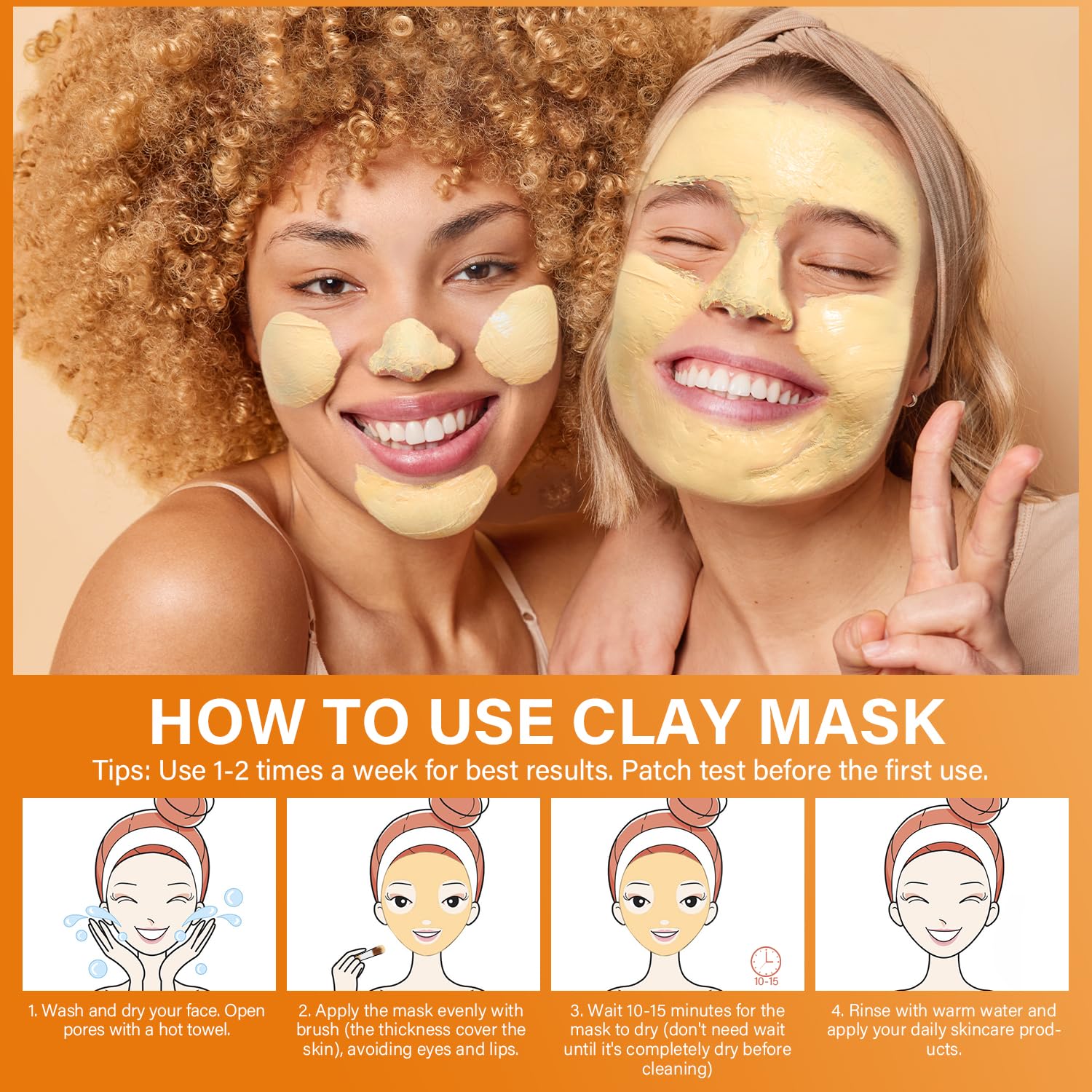 ulluxe Turmeric Vitamin C Clay Mask for Dark Spots, Dull Skin, Moisturizing, Skincare Facial Mask for Blackheads and Pores Cleansing, Improve Uneven Skin Tone, Face Skincare Gift, 5.29 oz