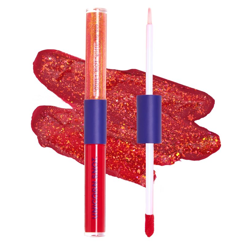 UNICORN SNOT Quiet Riot Glitter Lip Duo | 2-in-1 Set: Matte Lipstick & Plastic-Free Glitter | 0.15oz Red Lipstick & 0.16oz Gloss, Clash