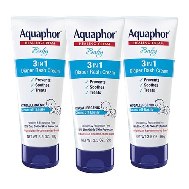 Aquaphor Baby Diaper Rash Cream - 3-in-1 Relief for Diaper Rash | 3.5 Oz Tube (Pack of 3)