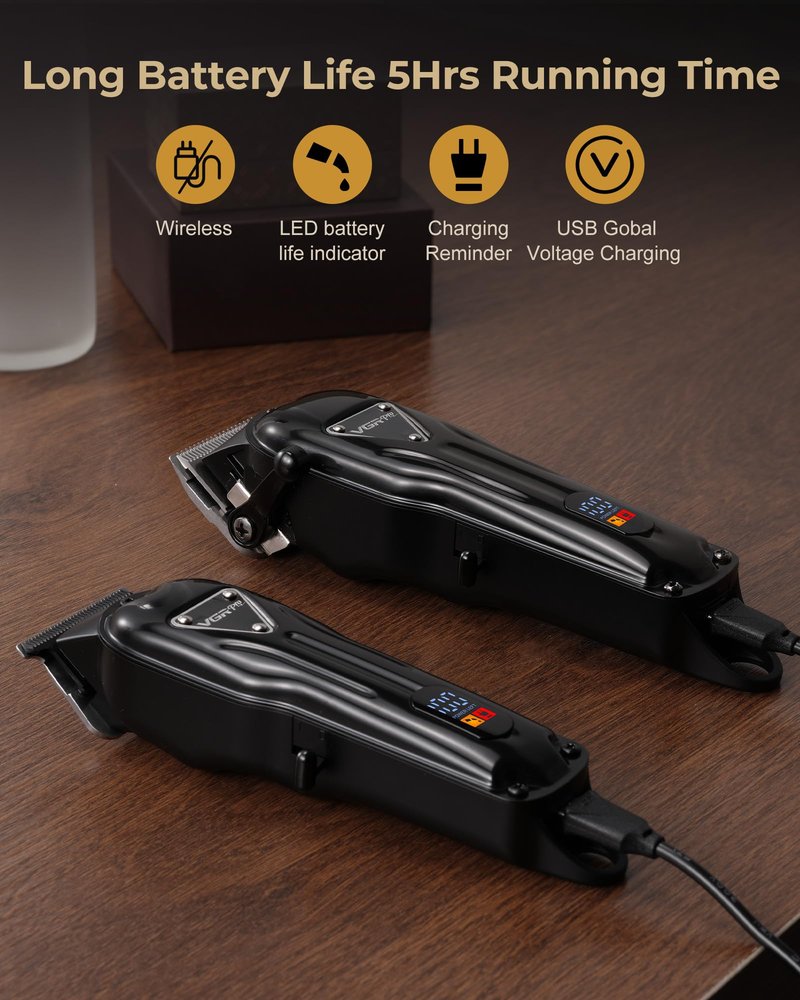 VGRPRO Electric Hair Clippers for Men, Cordless Clipper and Trimmer Set, Clippers for Hair Cutting Kit with Long Battery Life, Hair Grooming Trimmer for Family Kids and Self-Haircut Use
