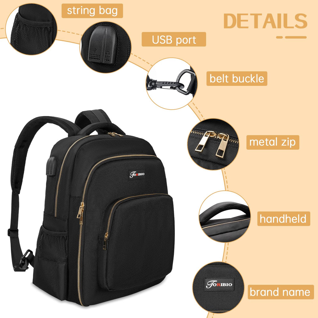 TORIBIO Barber Supplies Bag for Clippers and Supplies, Hairstylist Clipper Portable Backpack for Barber Tools with USB Port (Black + Gold)