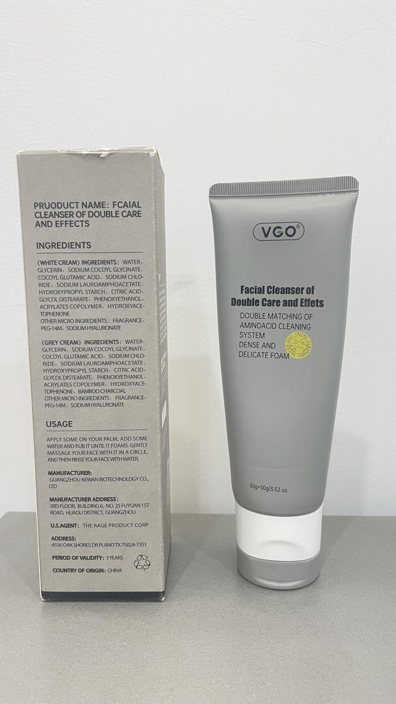 VGO Facial Cleanser, Daily Face Wash of Double Care and Effects, Cleansing Mud Mask & Amino Acid Cleansing All in One Gentle Face Cleanser, 3.52 Oz