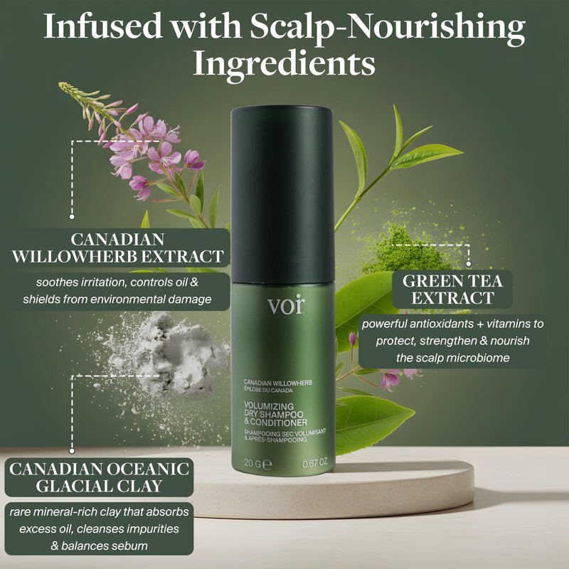 Voir Haircare Volumizing Dry Shampoo & Conditioner for Women, Organic Dry Shampoo Powder with Willowherb, Green Tea Extract & Glacial Clay, Oil-Absorbing, Scalp-Soothing, Travel Size, 0.67 oz