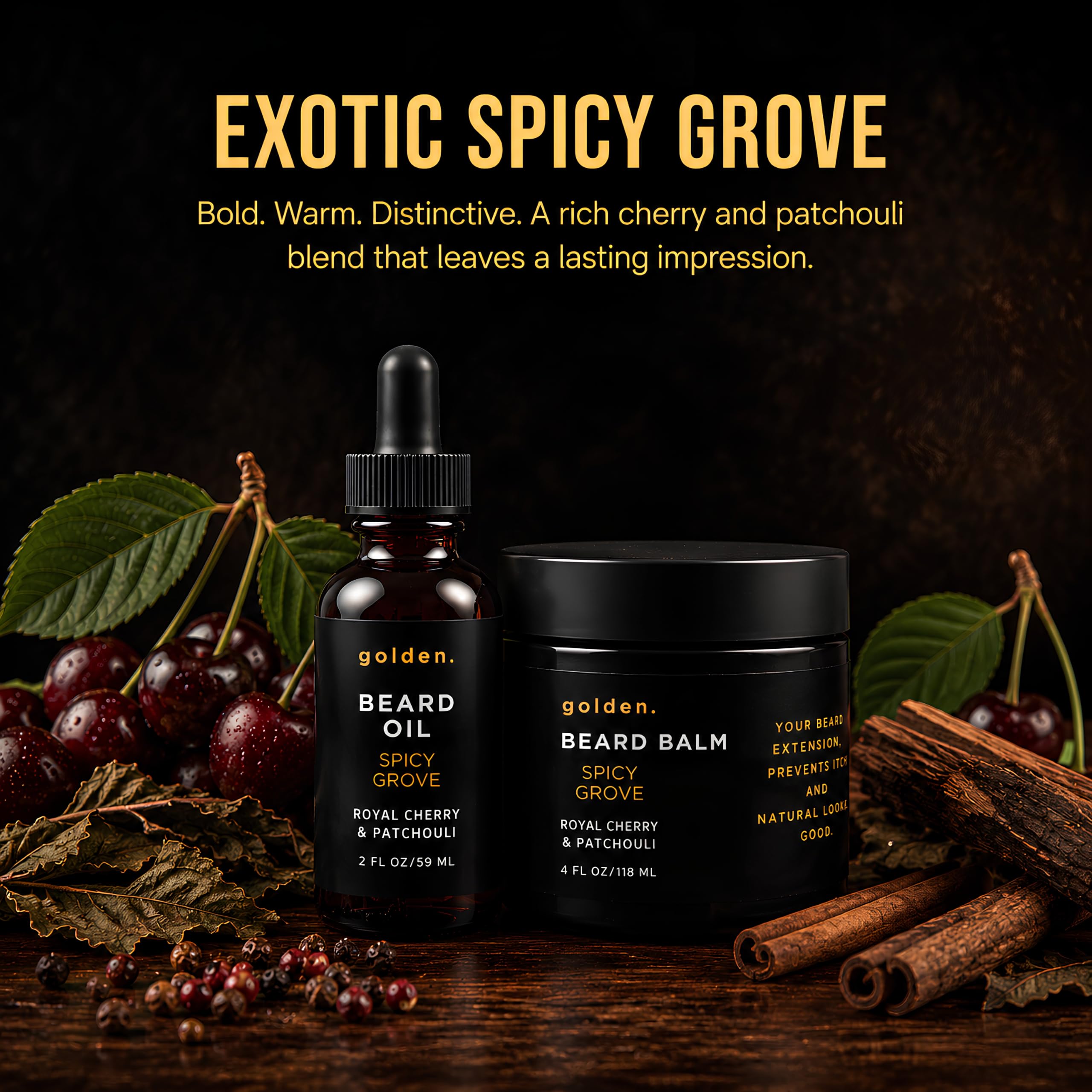 Golden Grooming Beard Balm - Tames Flyaways & Promotes Thicker Growth - Natural Styling Wax with Shea & Mango Butter - Relieves Beard Itch & Dandruff - Spicy Grove, 4oz