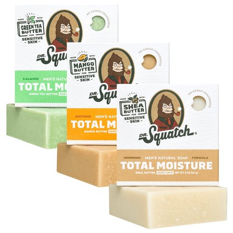 Dr. Squatch Total Moisture Natural Men’s Bar Soap – Non-Drying 2-in-1 Face + Body Soap Bar – Plant-Based Ingredients, Created for All Skin Types – Gifts for Men – 5oz (3-Pack)