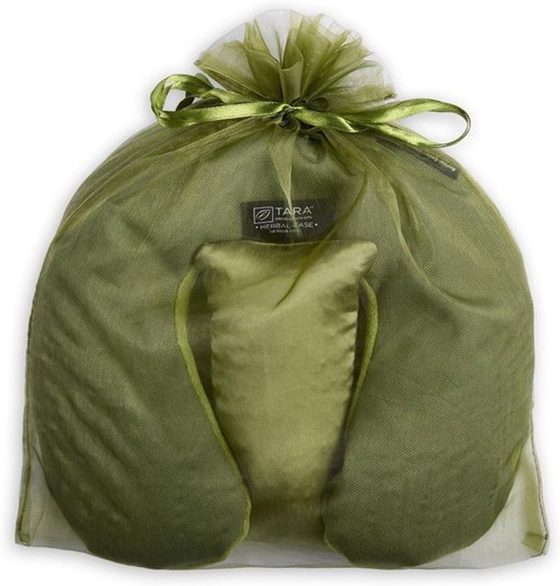 TARA Spa Therapy Herbal-Ease Aromatherapy Pillow Set - Neck & Silk Eye Pillow in Green Olive