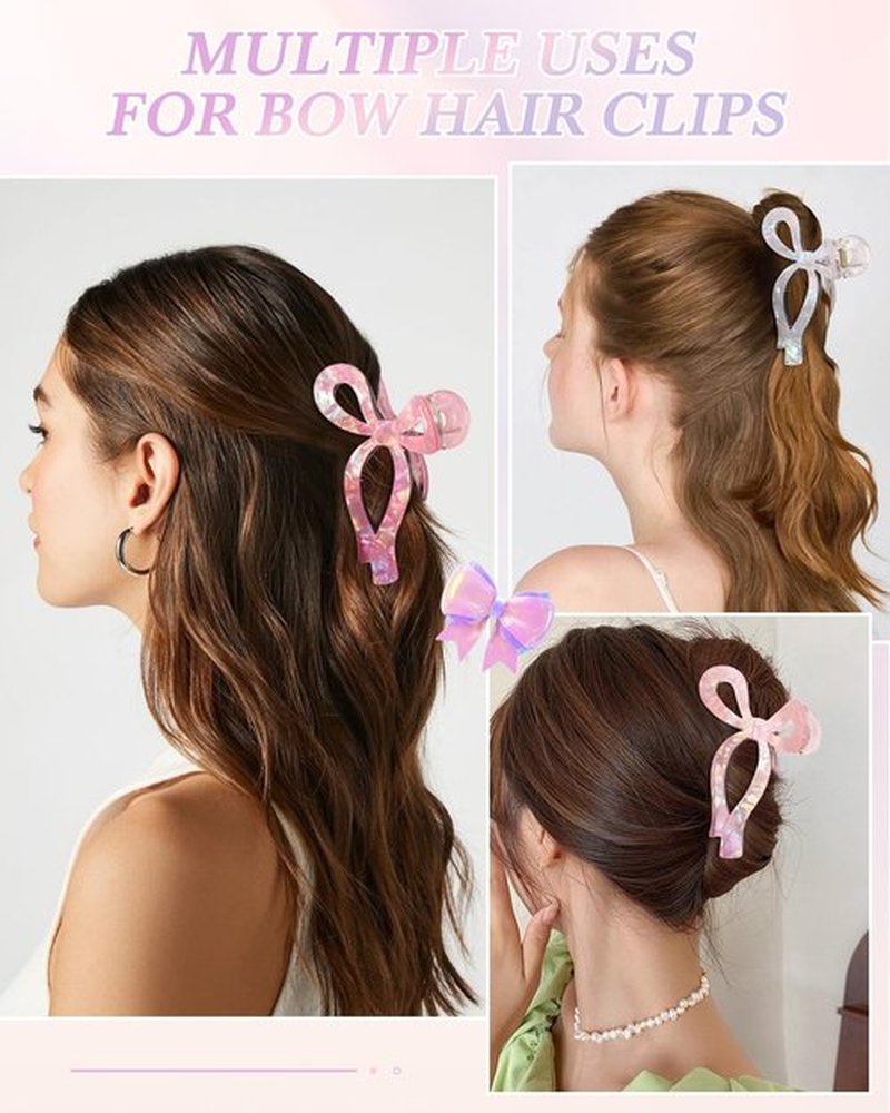 4 PCS Acrylic Bow Hair Clips for Women Bow Cute Claw Clip 4.3" Large Hair Claw Clips for Thick or Long Hair Bows Jaw Clip