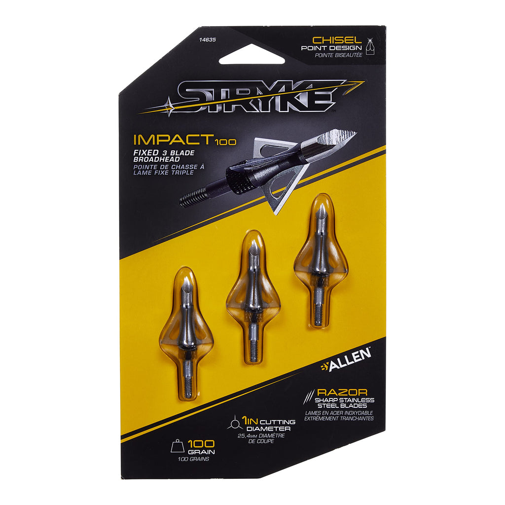 Allen Company Power Point Chisel Broadhead (Pack of 3), 100 Grain, silver (14635)