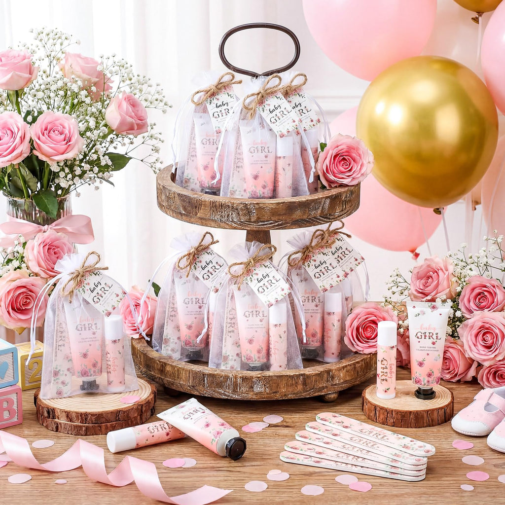 Leelosp 50 Sets Baby Shower Favors for Guests Baby Shower Hand Cream and Lip Balm Bulk Gift Set Thank You Gift Travel Size Hand Lotion Lip Balm with Nail File Party Favors