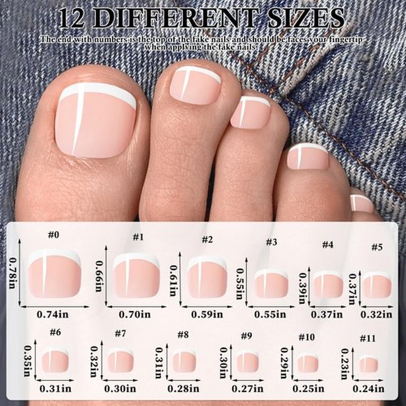 240pc White French Tips Press on Toenails Women Fake Toe Nails with Tabs, Nude Fake Toenails Press on Nails Toe Acrylic Nail Tips Short Square Glue Toenails Stick Artificial Toe Nails Press ons