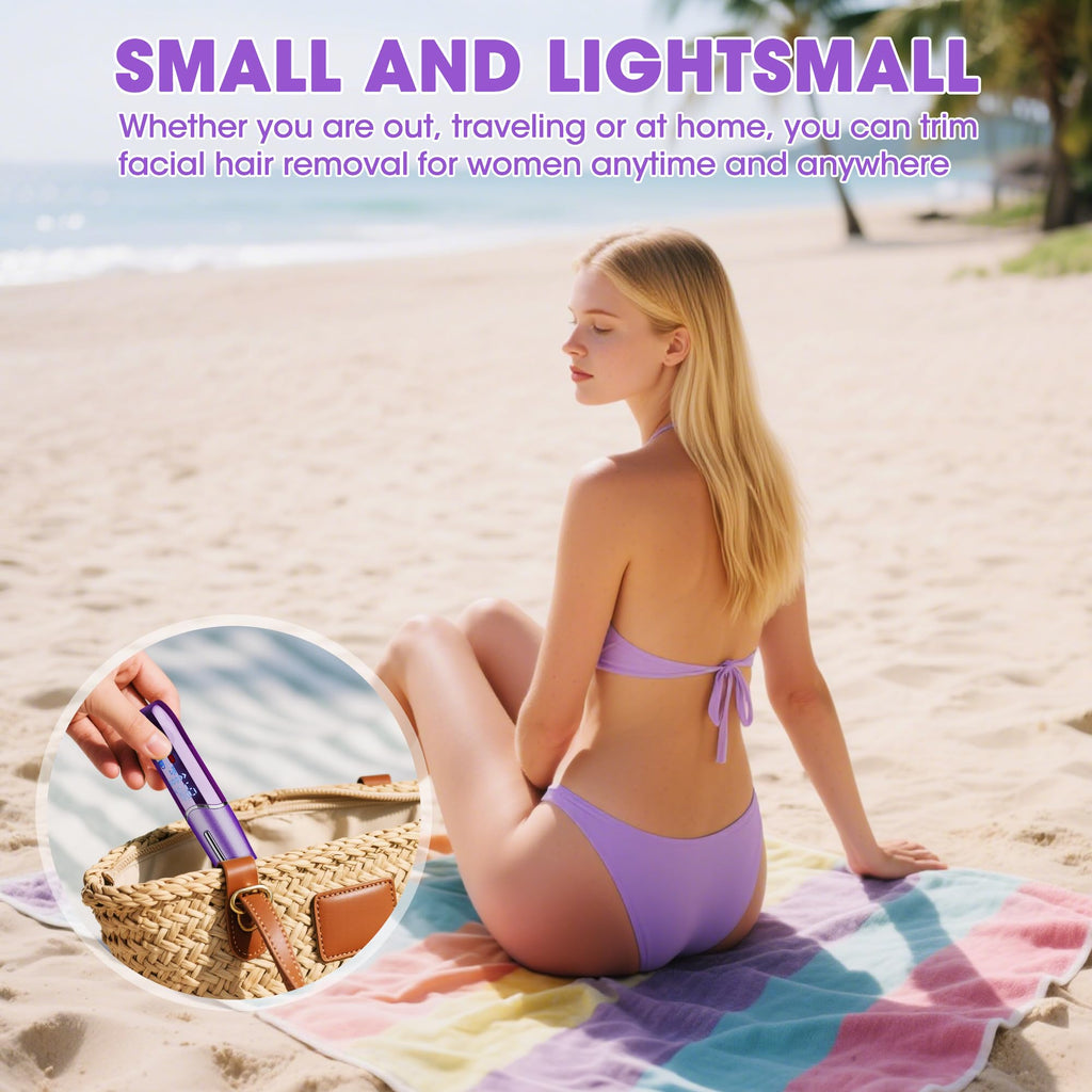 Karrte 6-in-1 Electric Razor for Women's Pubic Hair, Painless Body Shaver and Facial Epilator, Hair Removal for Face, Bikini Trimmer for Women's Private Area Purple