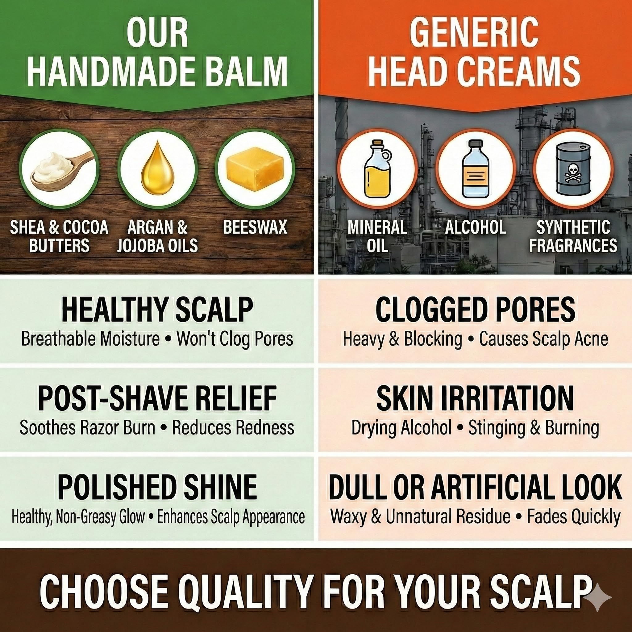 Bald Head Moisturizer. Soothes and Conditions the Scalp. Creamy Balm Gives Scalp a Youthful Appearance with 24 Hour Protection. Board Room Scent.