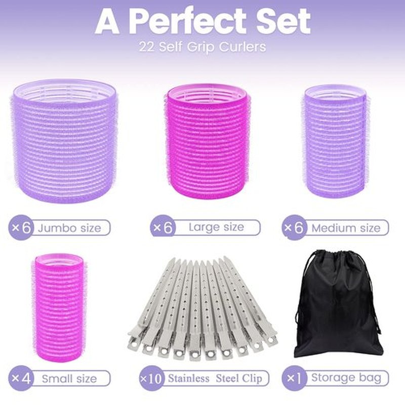ELASO 33-Piece Hair Rollers Set - Self-Grip Curlers for All Hair Lengths | Includes Clips & Storage Bag