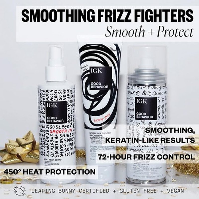 IGK Smoothing Frizz Fighters Kit - Ultimate Anti-Frizz Solution for Silky Hair | 3-Piece Set