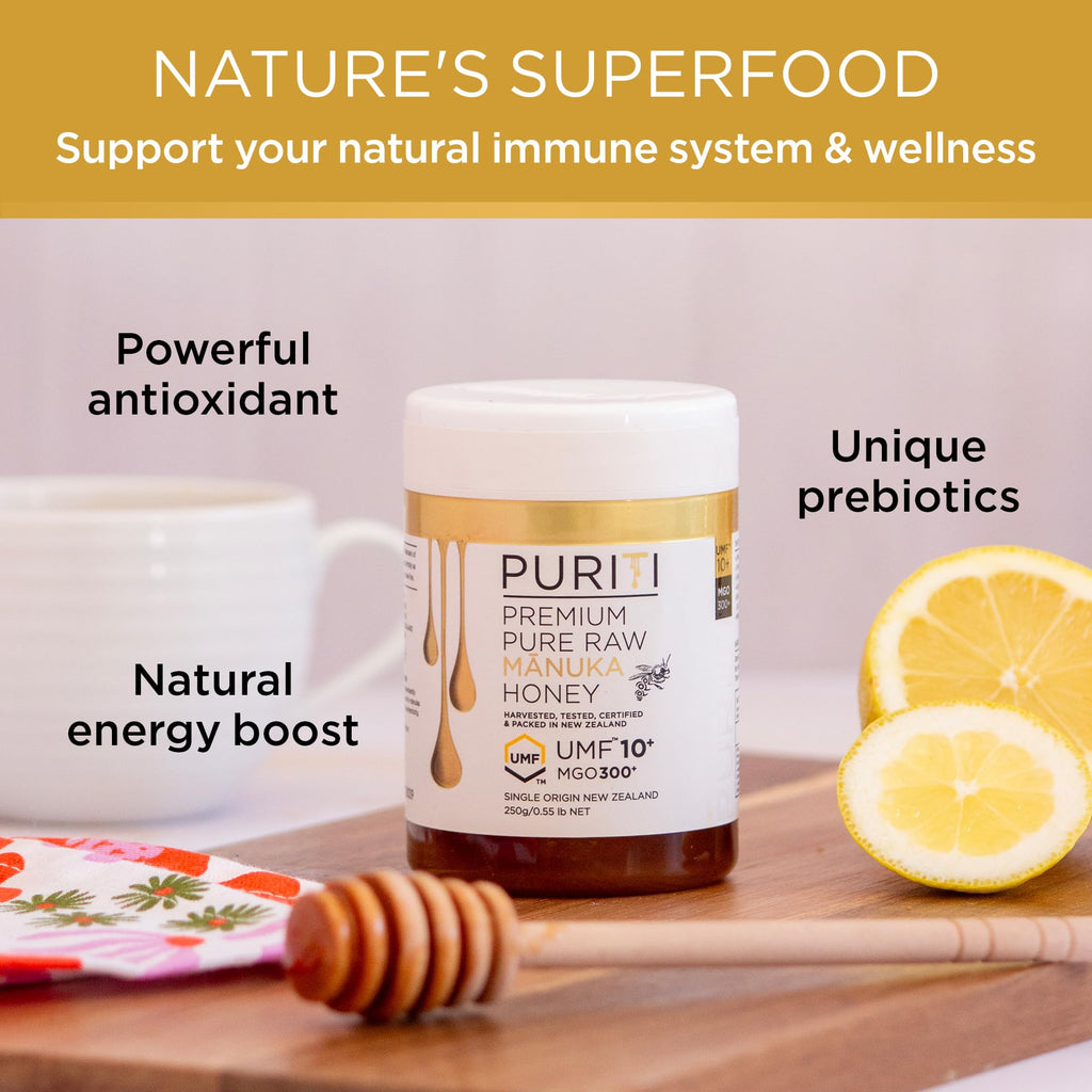 PURITI Manuka Honey MGO 300+ / UMF 10+ | 100% Pure Genuine Raw Manuka Honey | 8.8 Oz / 250g | Harvested, Tested, Certified and Packed in New Zealand