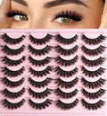 QUNETY Lashes Wispy False Eyelashes Cat Eye Lash Strips Natural Look Fake Mink Eyelash Pack 14 Pairs Lightweight Fluffy Cateye Strip Lashes Soft Cotton Band 6-13mm Demi Wispies Full Pestañas Postizas