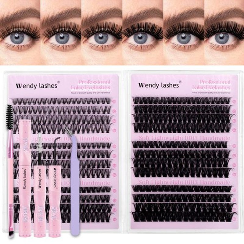Lash Clusters Kit 30D+40D+50D+60D+80D+100D Wispy Individual Lashes Kit D-Curly Volume Lash Extensions 10-16mm Natural DIY Cluster Lashes Kit for Beginners