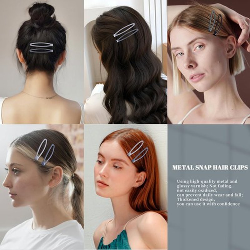 Cptots 16 PCS Snap Hair Clips Metal Barrettes for Women Non Slip Barrettes for Thick and Thin Fine Hair,Bright Black Multiple Gray,2.36 x 0.43 Inches.