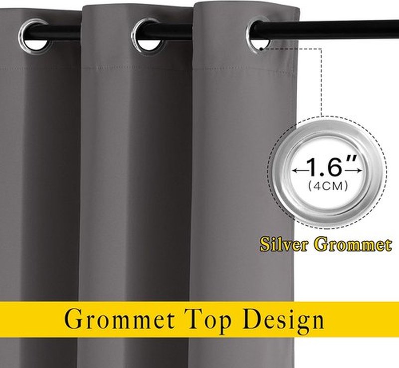 NICETOWN Gray Blackout Curtains - 84-Inch Thermal Drapes for Bedroom | Room Darkening Grommet Panels (2 Pack)
