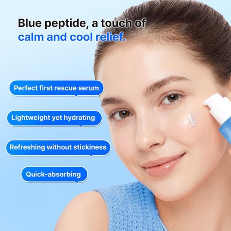 TIAM Blue Peptide Calm Down Serum, Cooling & Soothing Face Serum with Copper Peptides and Centella Asiatica, Lightweight Korean Skincare for Sensitive Skin, 1.01 fl oz