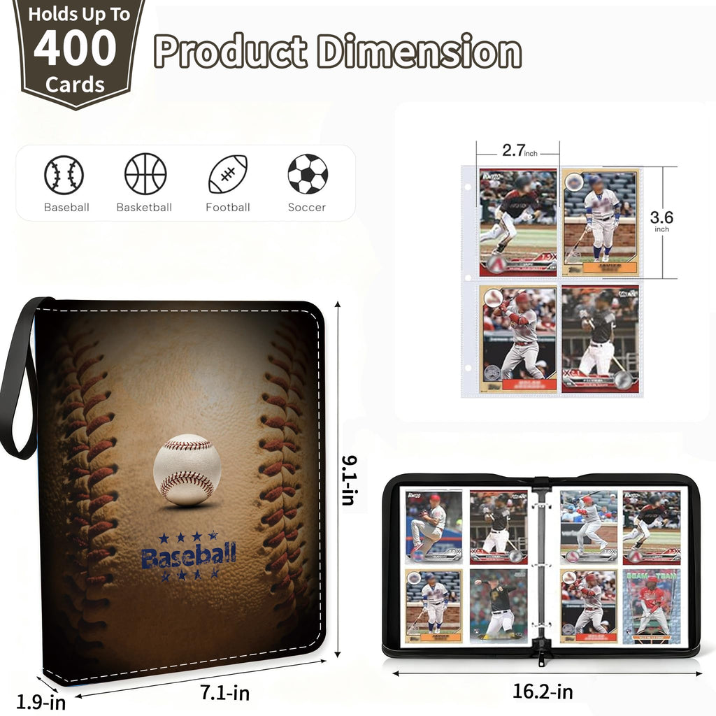 Trading Card Binder with Sleeves, Sports Card Binder Collectible Trading Card Albums with 50 Removable Sleeves, 400 Pocket