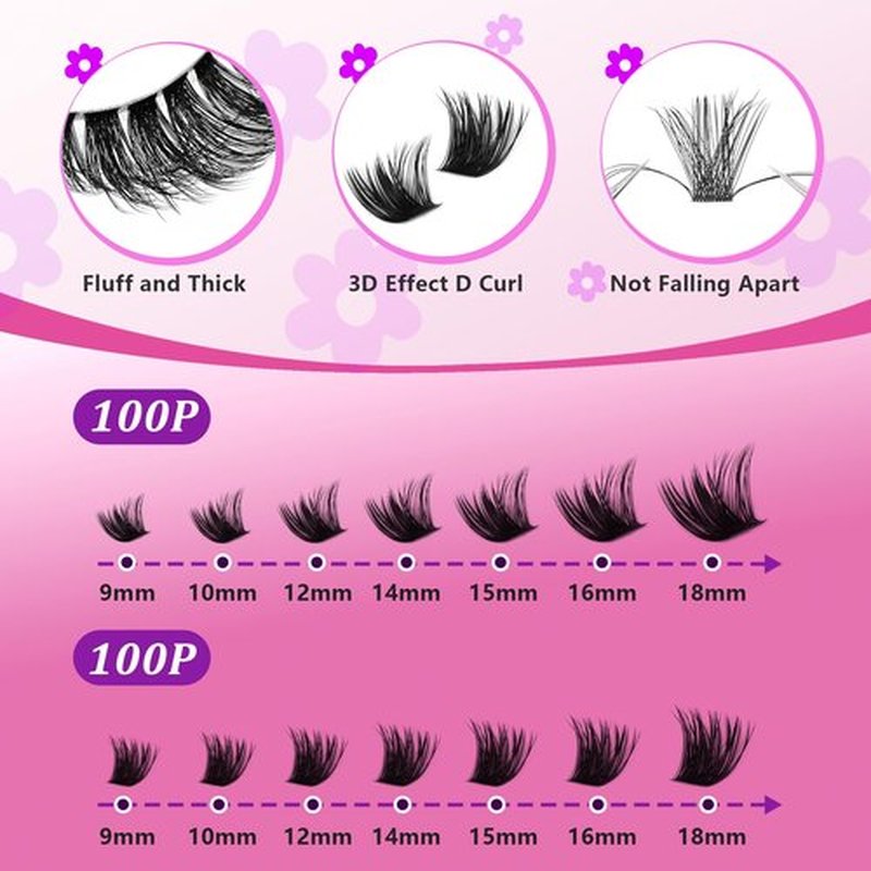 C Curl Lash Clusters Extensions 280 Pcs Individual Eye lash Clusters 100D Cluster Eyelash Lashes Wispy Clusters Lashes Makeup at Home - DIY Lash Extension Kit for Self Application (9-18MM) Mix
