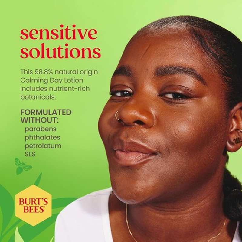 Burt's Bees Calming Day Face Lotion - Soothing Aloe & Rice Milk Formula for Sensitive Skin | 1.8 oz Bottle
