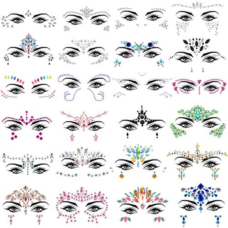 SIQUK 24 Sets Mermaid Face Gems Sticker Crystal Rhinestone Face Jewel for Festival Rave Carnival Party
