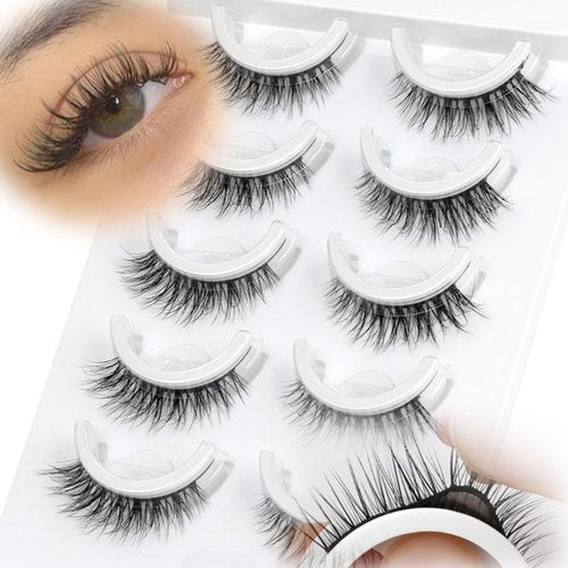 Self Adhesive Eyelashes Preglued Glueless - Natural Look No Glue Eyelashes 3D 12mm Natural Cat Eye Waterproof Glueless No Glue Needed Reusable Stick on False Strip Lashes by EMEDA (6D46 with Tweezers)