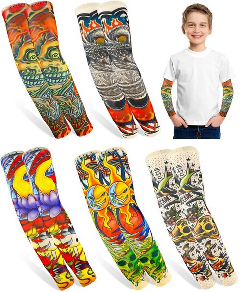 iToolai 5 Pairs Fake Tattoo Arm Sleeves for Kids Boys Girls Temporary UV Protection Tattoo Arts Sleeve Sets(Patterns 1)