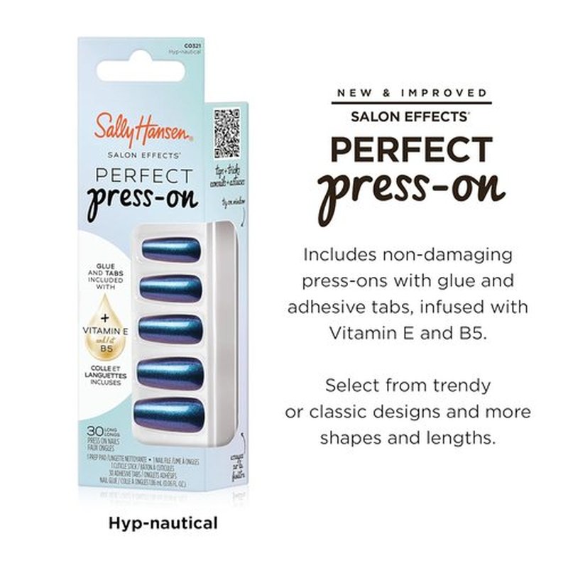 Sally Hansen Press-On Nails - Coffin Shape, Easy Application, Non-Damaging | 30 Nails, Glue & Tabs | HYP-Nautical