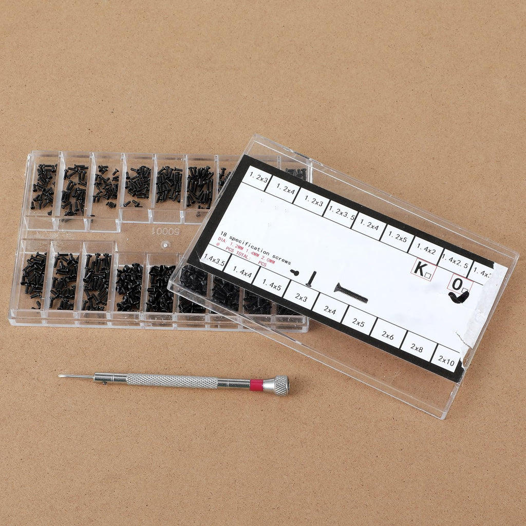 500 Pcs Tiny Screws Tiny Micro Repair Screw Kit M1.2/M1.4/M2.0 Small Replacement Screws Black Laptop Computer Electronic Screw Assortment Kit with Screwdriver for Glasses Watches