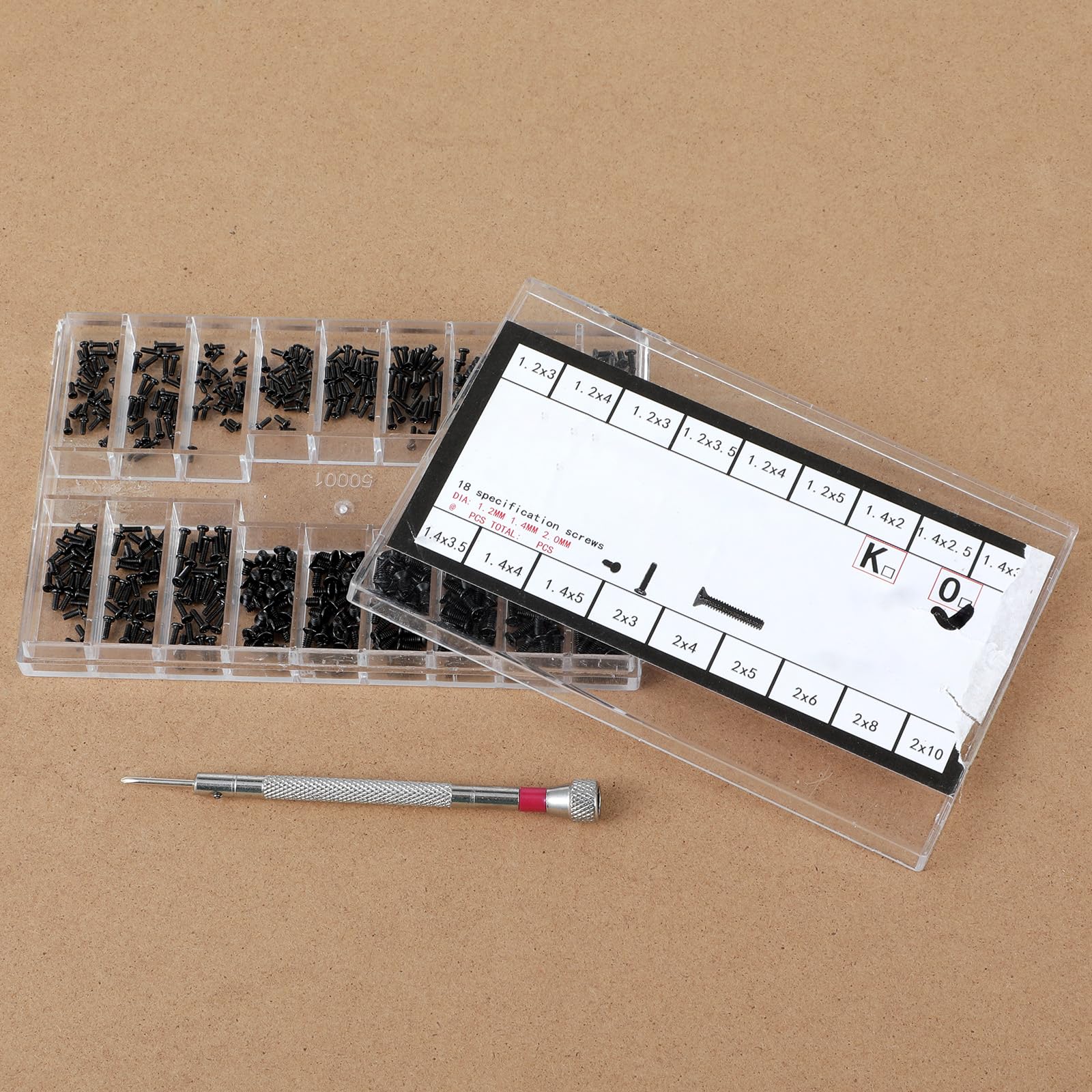 500 Pcs Tiny Screws Tiny Micro Repair Screw Kit M1.2/M1.4/M2.0 Small Replacement Screws Black Laptop Computer Electronic Screw Assortment Kit with Screwdriver for Glasses Watches