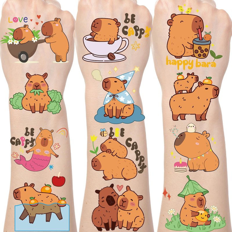 Yoyuspy Cute Capybara Temporary Tattoos - 200+ Capybara Birthday Party Decorations Favors Supplies Funny Animals Tattoos Stickers Capy Themed Party Decor Gifts Rewards Prizes for Boys Girls