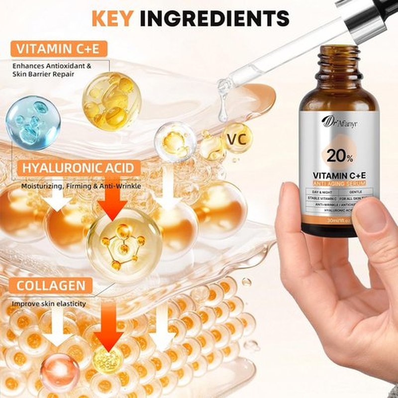 Skiennix Vitamin C Serum - Brightening Anti-Aging Formula with Hyaluronic Acid & Vitamin E for Sensitive Skin