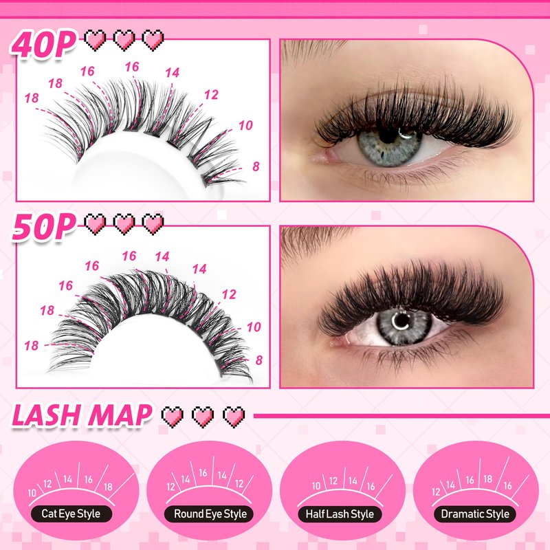 wiwoseo Wispy Lash Clusters Eyelash Extensions Natural Eyelash Clusters 560pcs Individual Lashes 40p+50p DIY Lash Extensions Cluster Lashes Natural Look Lashes Clusters for Beginners (8-18MM)