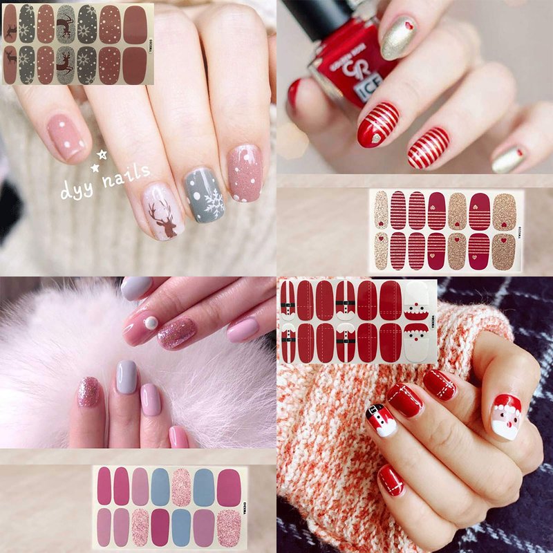 WOKOTO 20 Sheets Christmas Adhesive Nail Polish Strips with 1Pc Nail File Holiday Pack, Nail Polish Stickers Full Wraps Christmas Nail Stickers Manicure Kit Easy Nail Art Decoration Strips