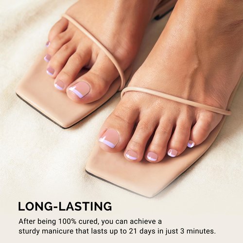 MelodySusie 32Pcs Semi Cured Gel Toe Nail Strips (White French Tips), Pedicure Stickers for Toes, Works with Any UV/LED Lamps, Salon-Quality, Long Lasting, Easy to Apply & Remove