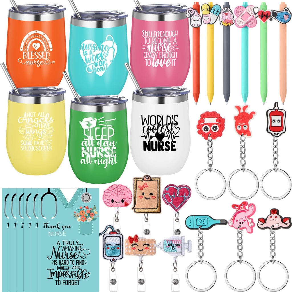 Patelai 36 Pcs Nurse Gifts for Women, 2026 Nurse Appreciation Gifts Bulk, 12 oz Tumbler Cute Pen Keychain Badge Reel Cards for 2026 Nursing Week Graduation Office Supplies