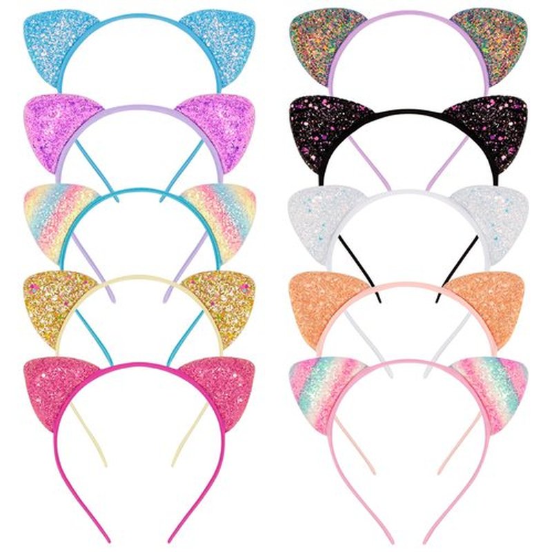 COCIDE 10Pcs Cat Ears Headbands Glitter Taylor Party Decorations Headbands for Womens Gabby Party Favors Kitty Birthday Supplies for Women Hair Accessories Hair Hoops Costume